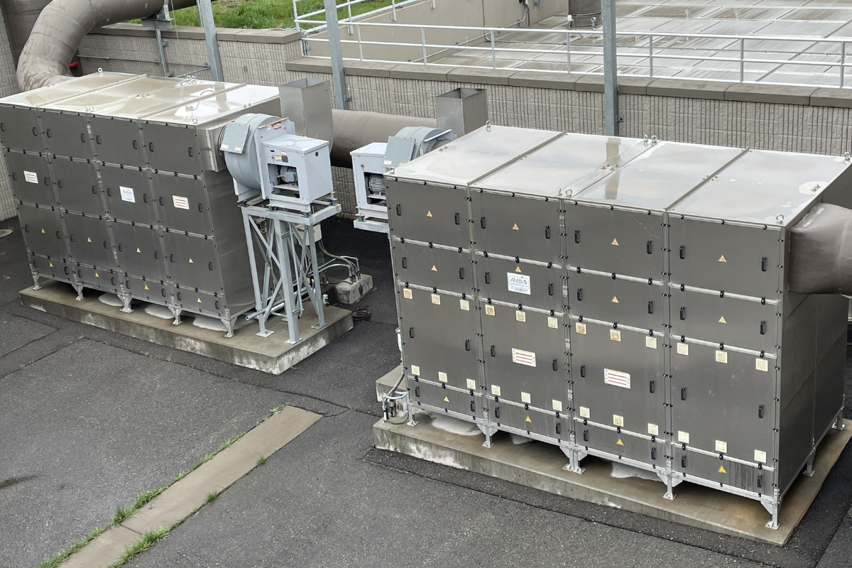 Aerial view of Neutratek PI units showing modular photoionization system for industrial odour control