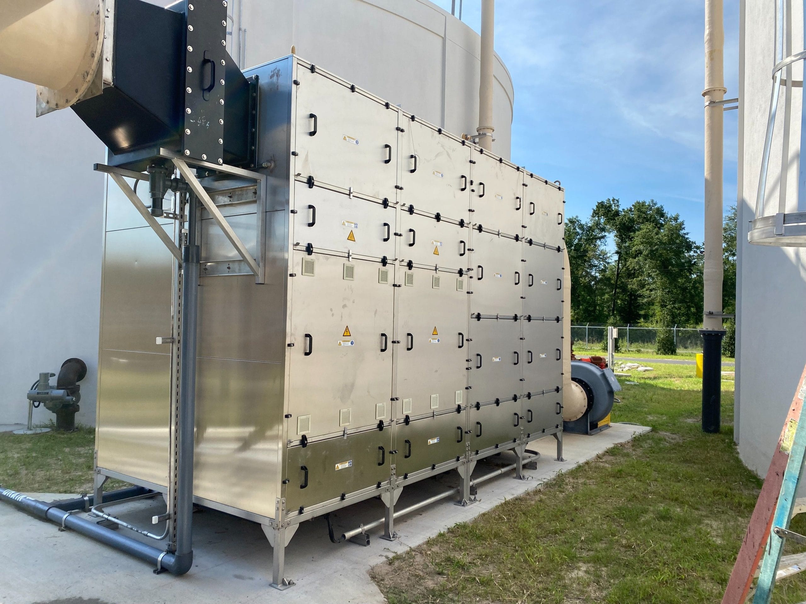 Close-up of a Neutratek photoionization odour control system installation